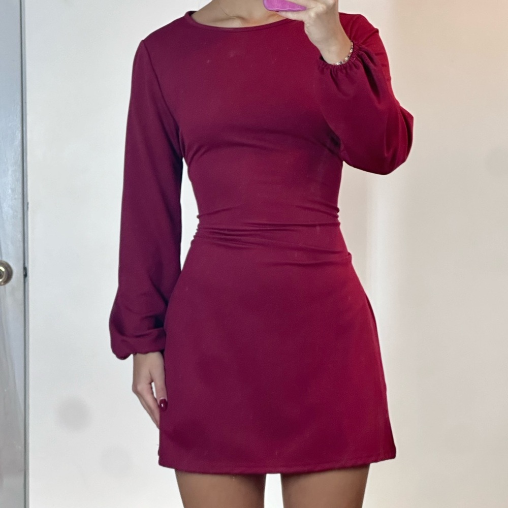 Pretty Garden Burgandy/ Red Tie Mini Dress Small